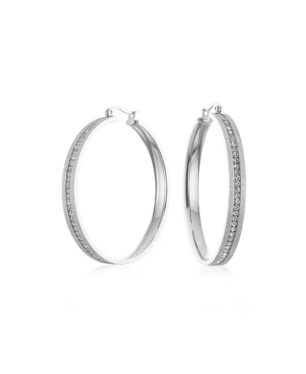 

Круглые серьги-кольца с фианитами, большие, с матовой отделкой, с фианитами, позолоченные, нержавеющая сталь, диаметр 2 дюйма Bling Jewelry, grey