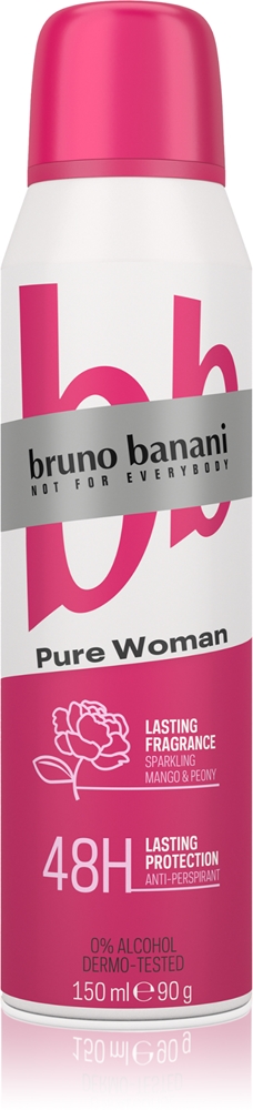 

Pure woman игристый антиперспирант с ароматом манго и пиона 48 часов Bruno Banani, moterims 150 мл