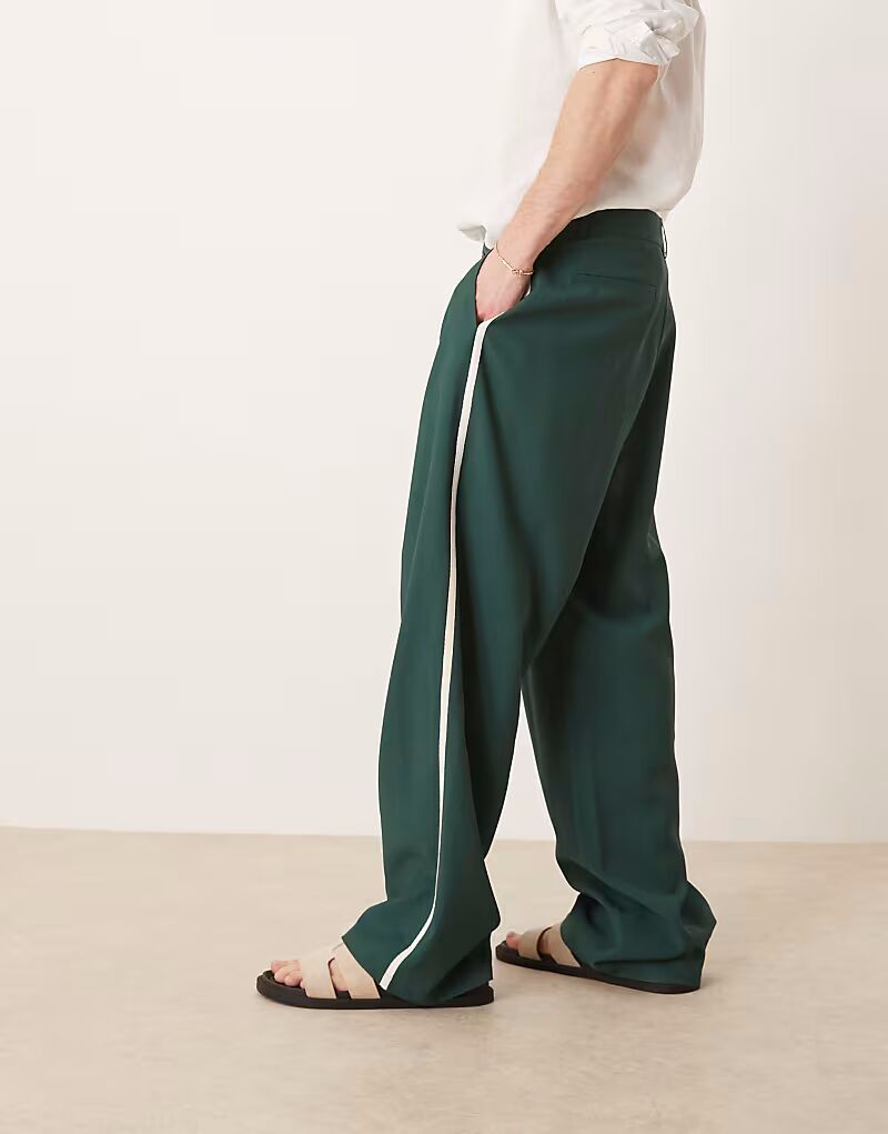 

Широкие элегантные брюки ASOS DESIGN с боковыми лентами зеленого цвета