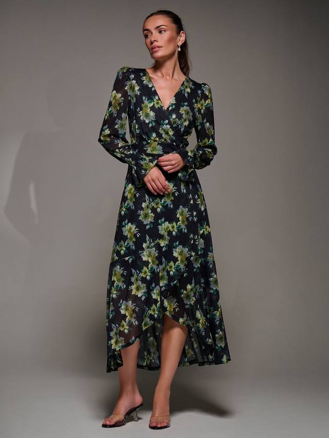 

Платье с рюшами и длинными рукавами из сетки Jolie Moi, Yellow Floral