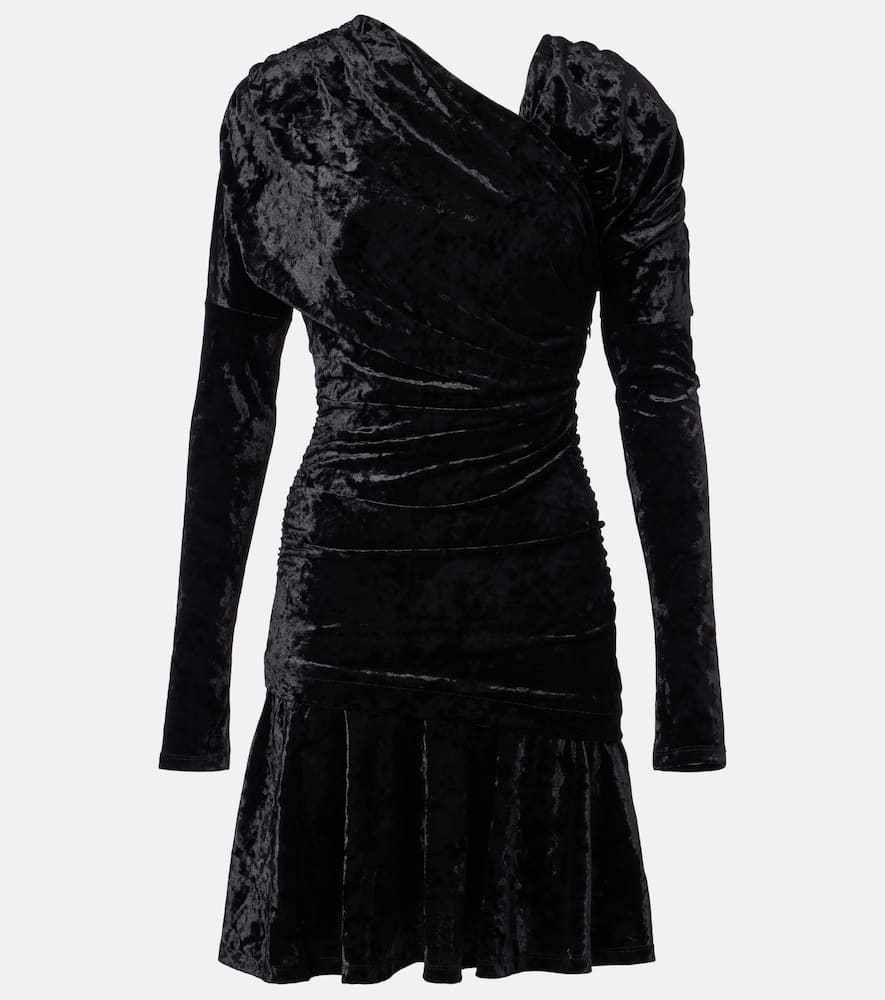 

Асимметрильное плиссированное бархатное мини-платье Ganni, Black