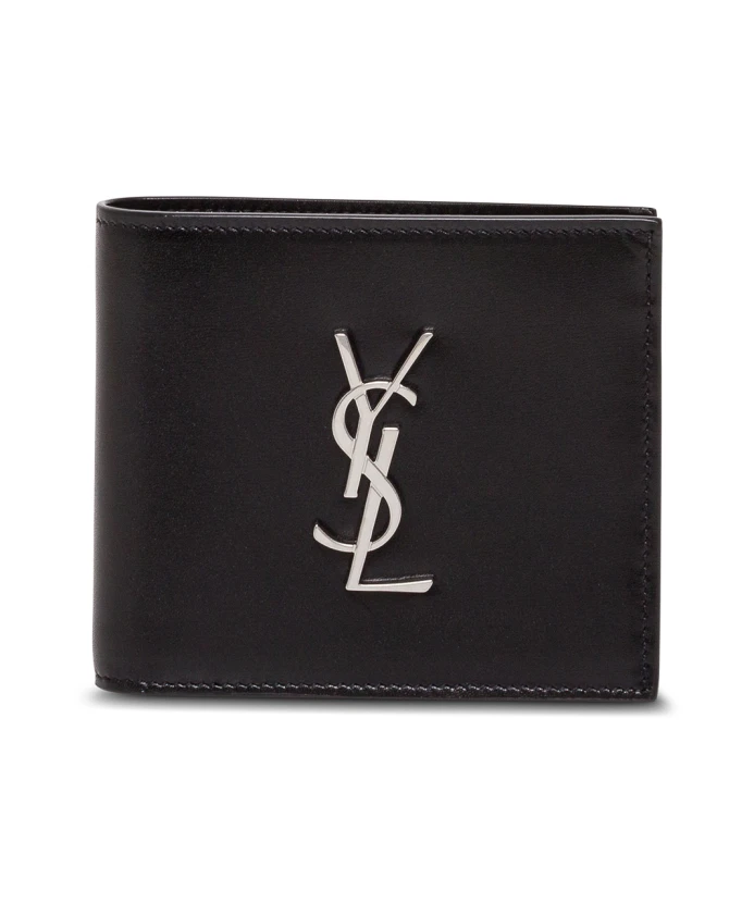 

Кожаный кошелек S с металлическим логотипом Saint Laurent, черный
