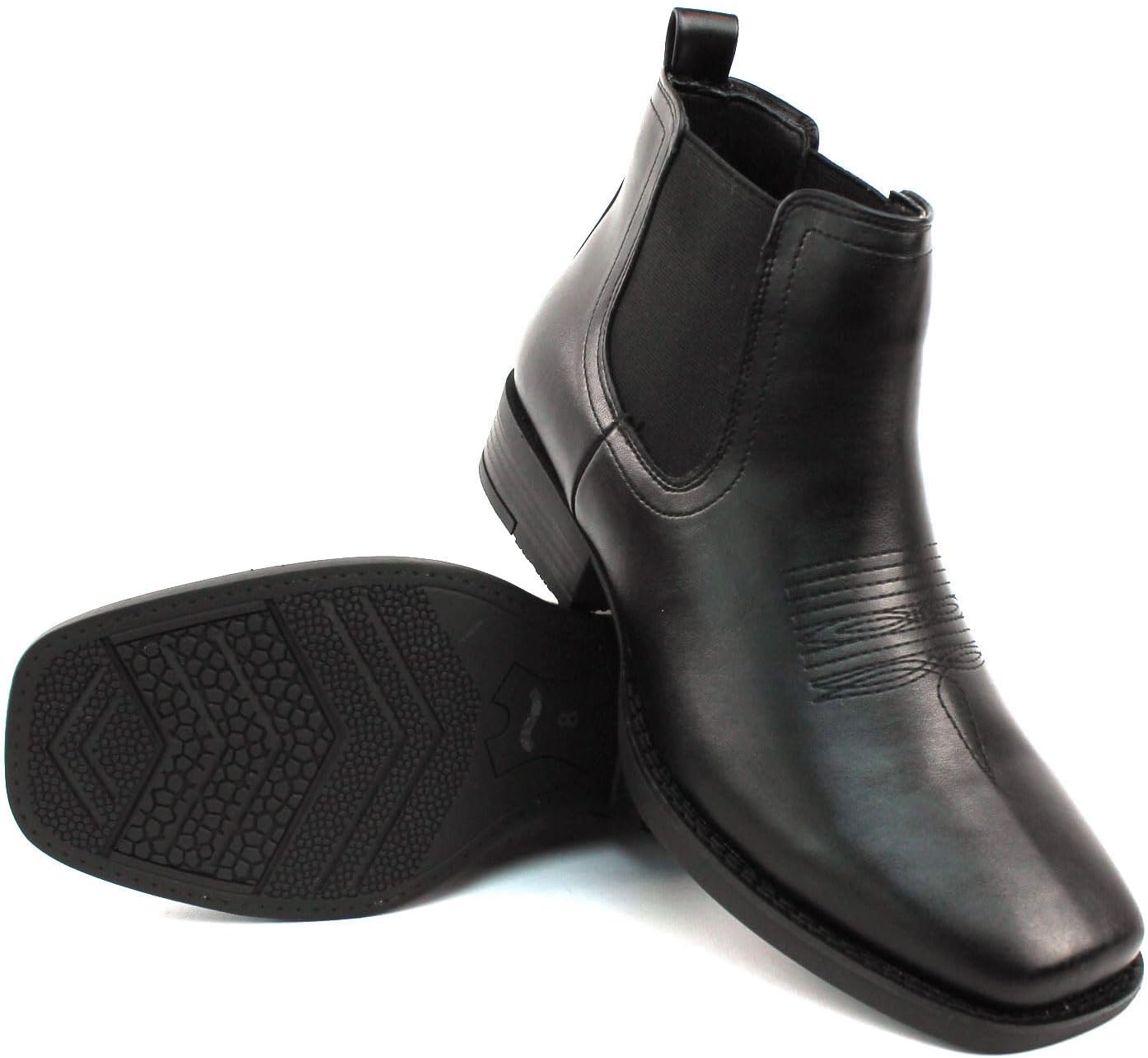 

Мужские западные ботинки AZARMAN Chelsea Cowboy на щиколотку с квадратным носком, на кожаной подошве с каблуком-блоком Azar Man, черный