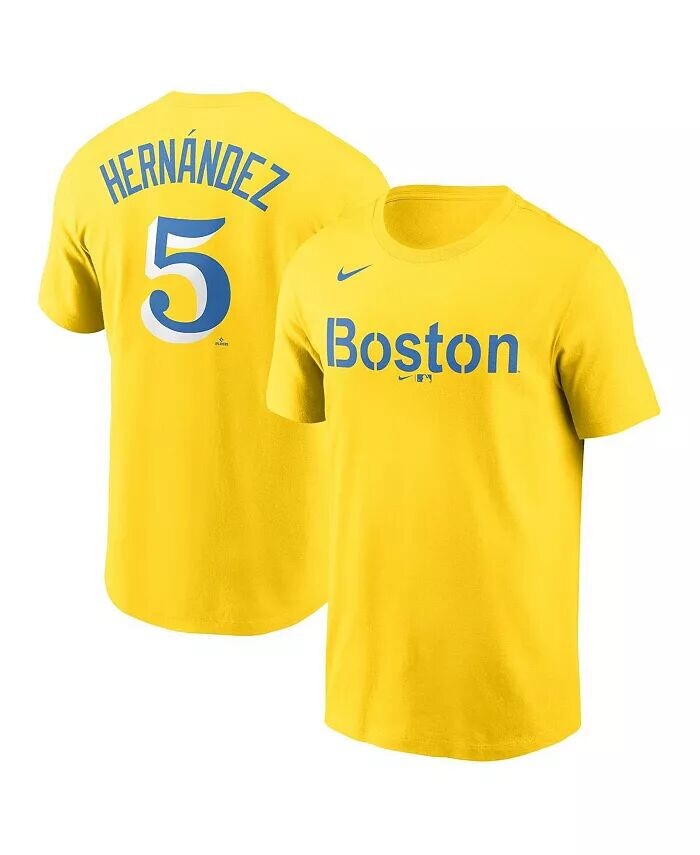 

Мужская футболка Enrique Hernandez Gold and Light Blue Boston Red Sox City Connect с именем и номером Nike