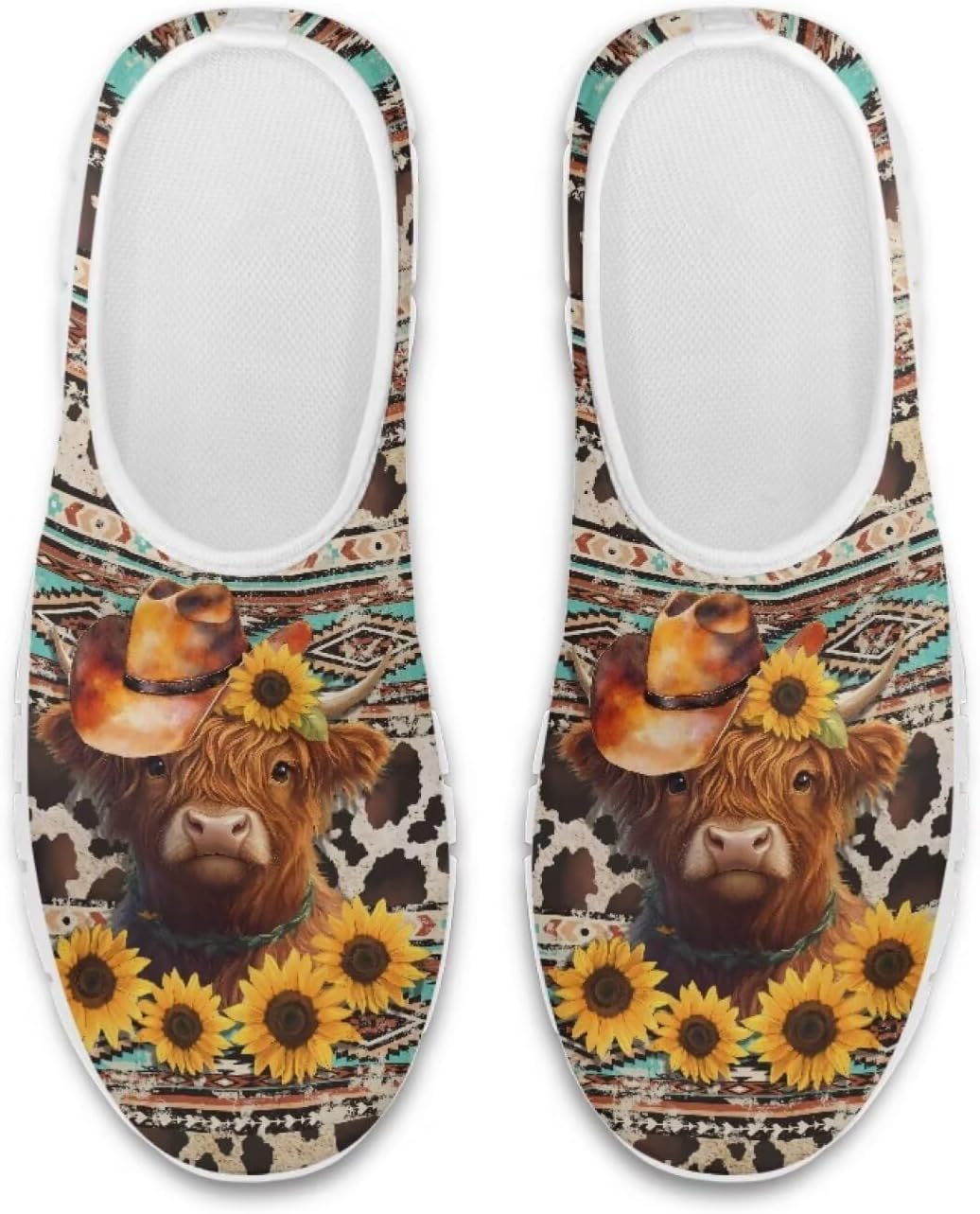 

Кроссовки-лоферы chaqlin для женщин и мужчин, эластичные, без застежки, слипоны, лоферы с ацтекским этническим узором, удобные, дышащие, с сеткой, Sunflower Aztec Highland Cow