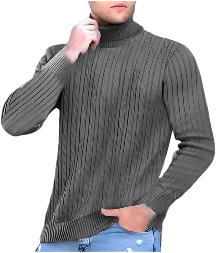 

Мужской вязаный водолазка теплый свободный однотонный уличный свитер