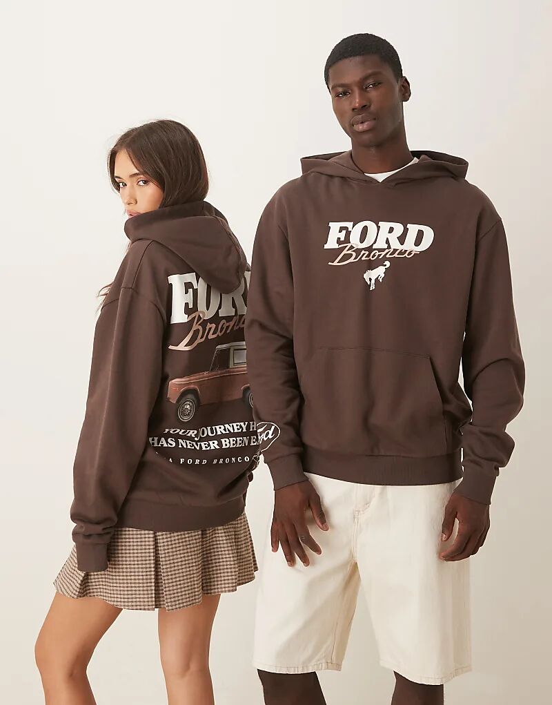 

Свободная толстовка унисекс с капюшоном ASOS DESIGN коричневого цвета с принтом Ford