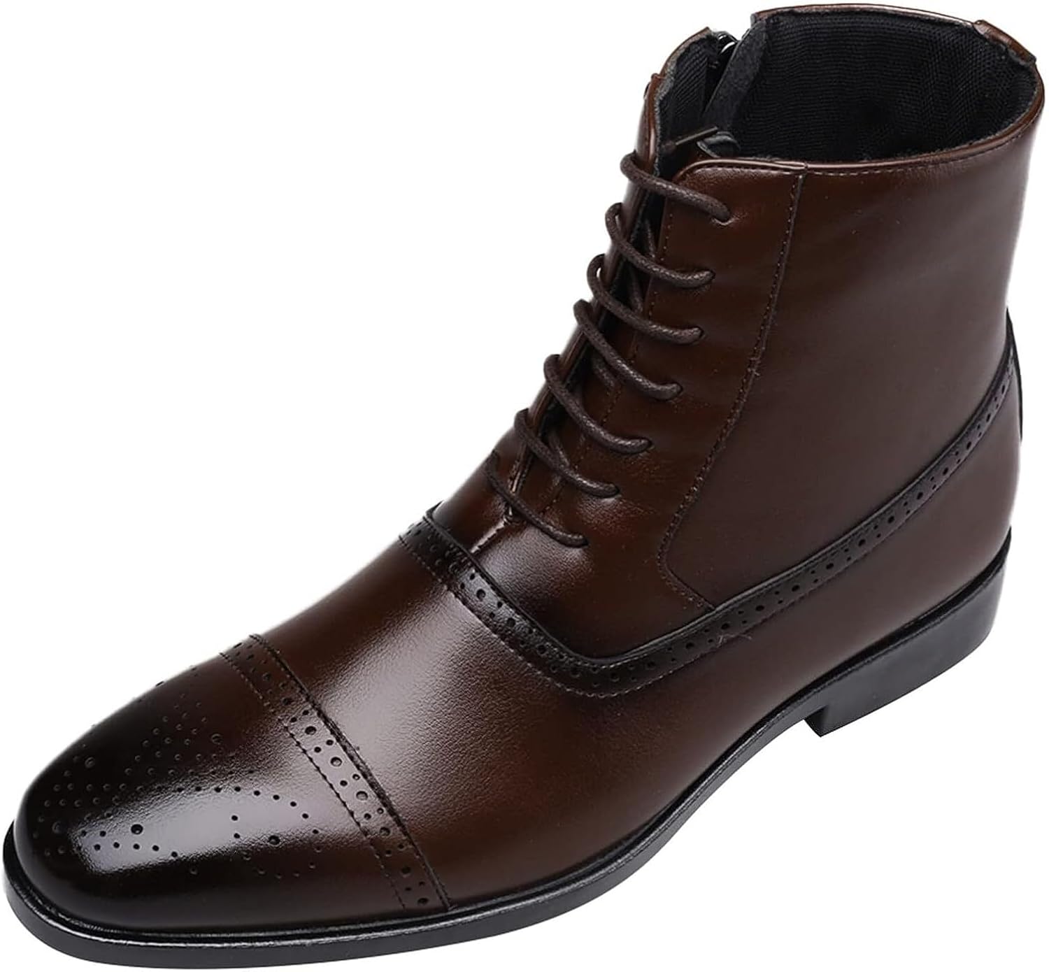 

Мужские комфортные классические деловые ботинки, высокие ботинки до щиколотки, модные повседневные ботинки с шнуровкой и боковой молнией Generic, коричневый