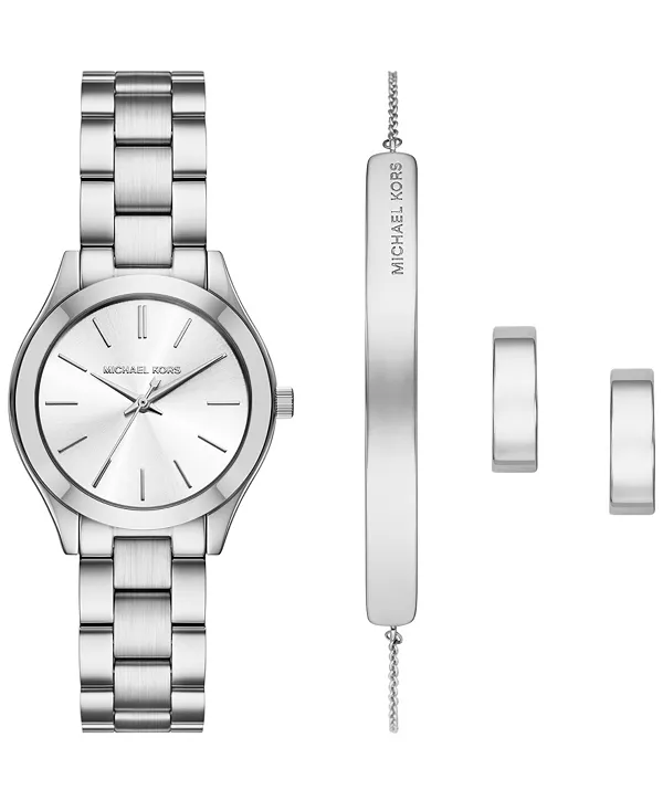 

Женские тонкие часы с тремя стрелками и ювелирным украшением из серебристой нержавеющей стали, комплект из 32 мм Michael Kors, silver-tone