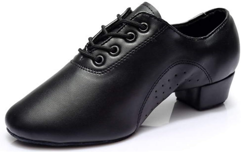 

Туфли для бальных танцев Little Boy Big Kids для мужчин, кожаные, латинские, на шнуровке, для сальсы, выступлений, современная практика, черные, для помещений, каблук 3 см Dayiss