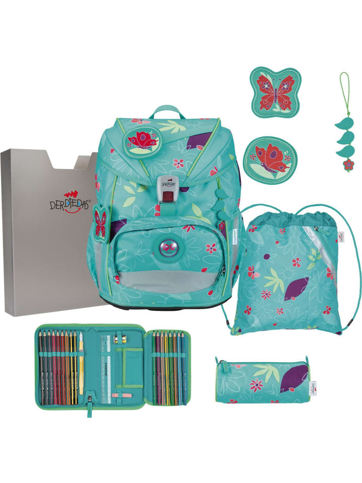 

Derdiedas 5-предметный школьный рюкзак ErgoFlex Light Butterfly Garden зеленого цвета
