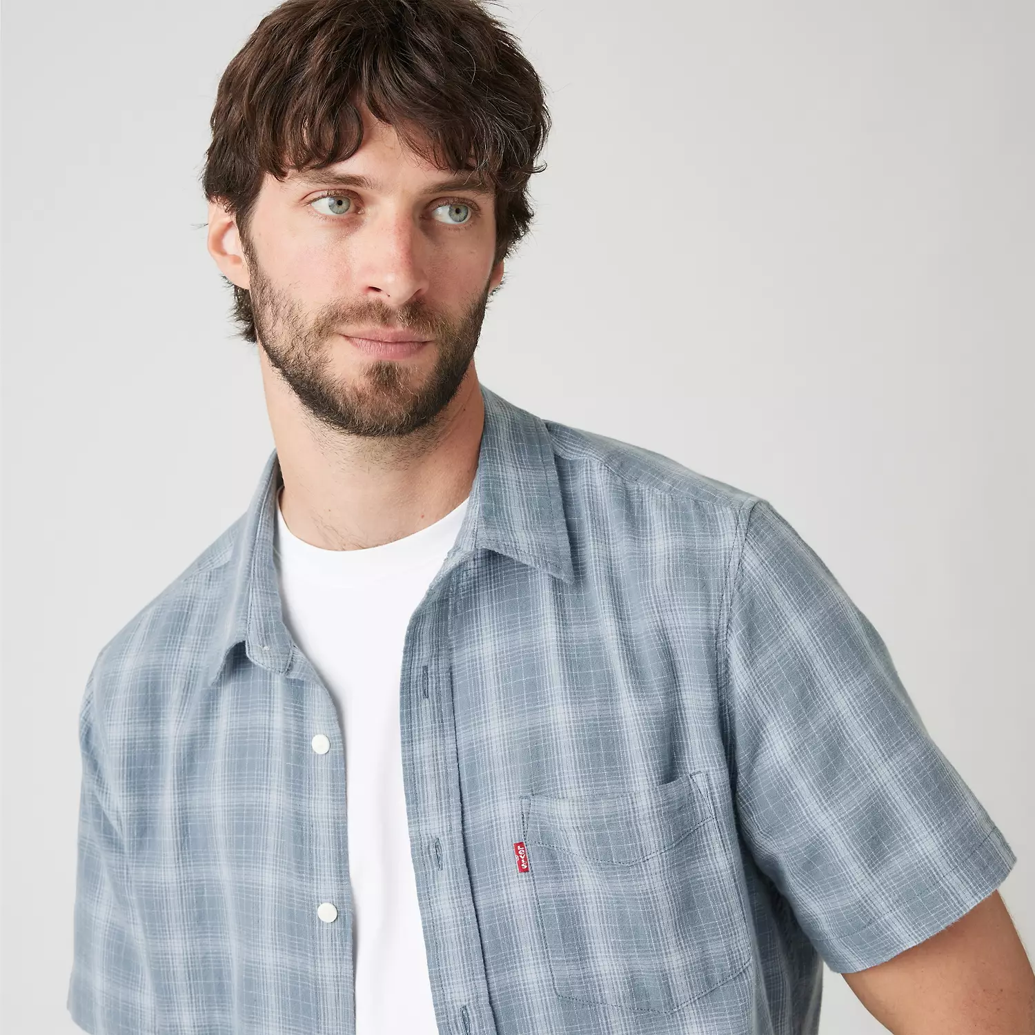 Рубашка с коротким рукавом Sunset из хлопка и льна с одним карманом Levi's, цвет Leon Plaid Bright White - Blue — фото 4