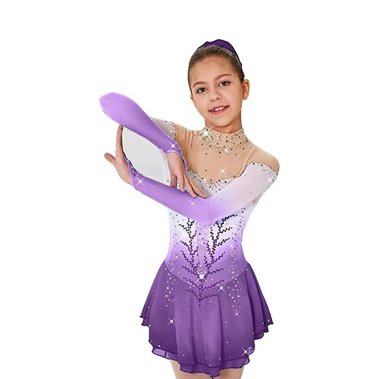 

HEAD Кастомное платье для фигурного катания, синий длинный рукав, костюм для девочек от Kosen, светло-фиолетовый, размер XS