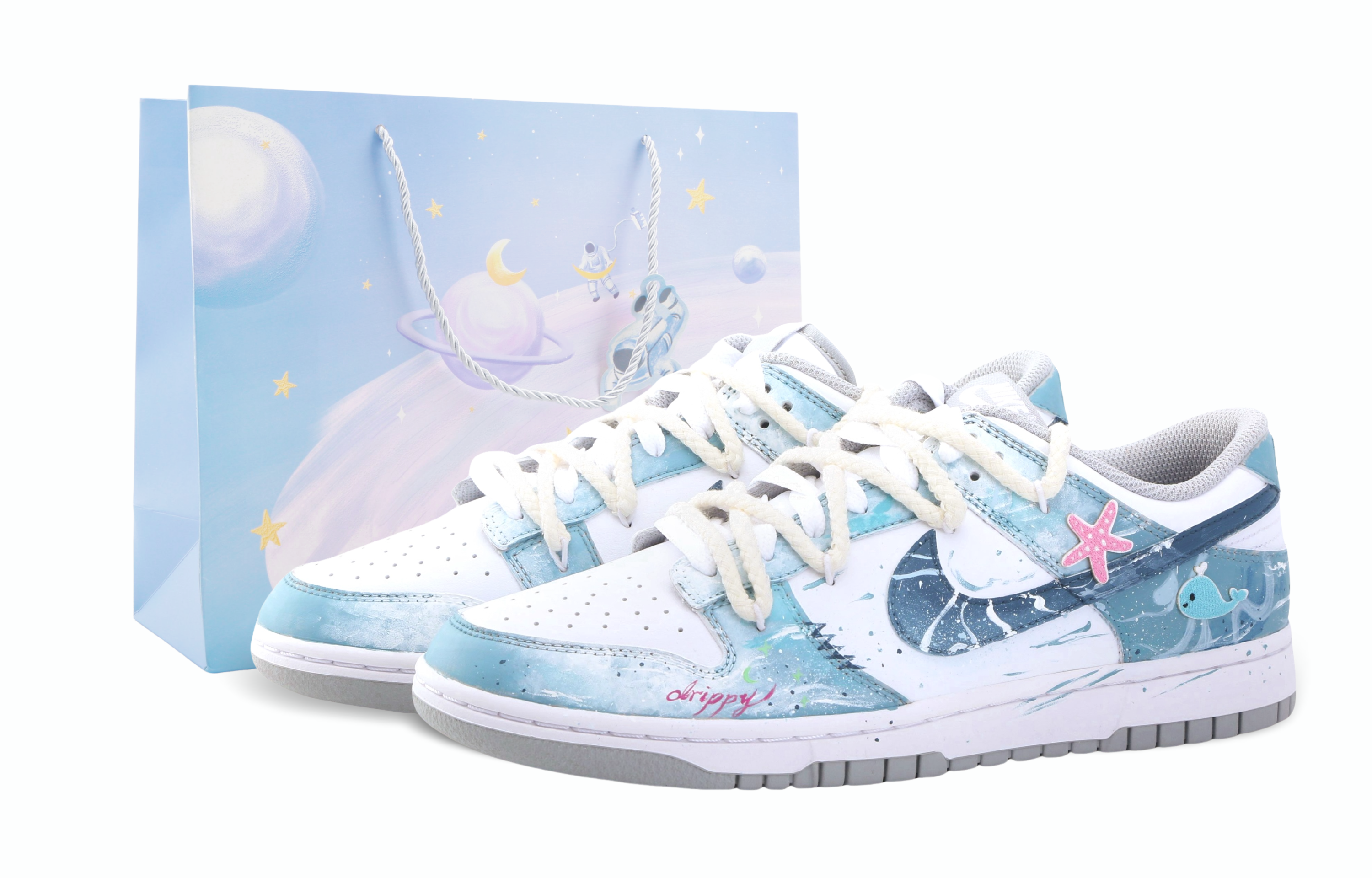 

Nike Кроссовки для скейтбординга Dunk Drippy Aquarium, устойчивые к истиранию, низкие, унисекс, сине-белые