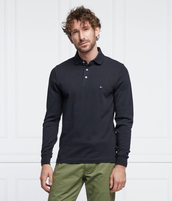 Поло мужское Tommy Hilfiger 1985 с длинным рукавом однотонное, черный — фото 3