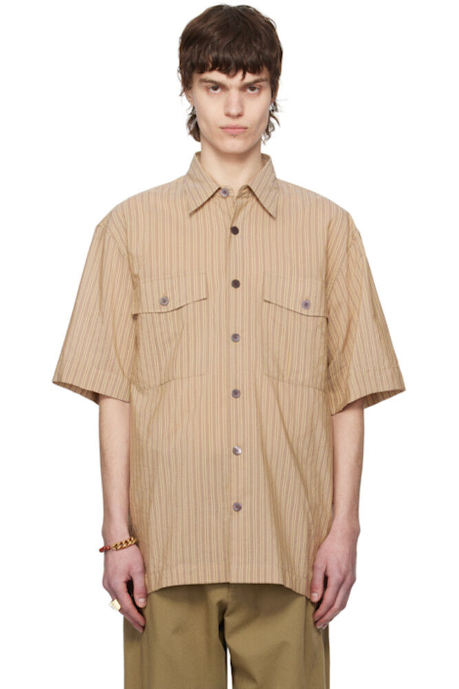 

Коричневая полосатая рубашка Dries Van Noten