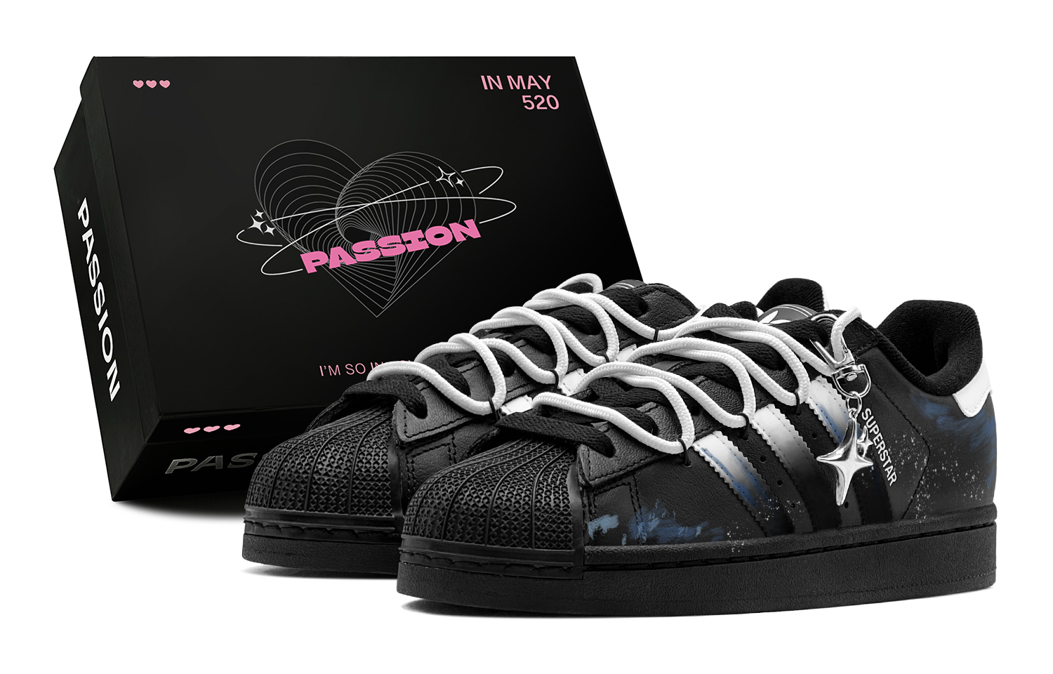 

Adidas Originals Superstar 2 Couple's, романтическая обработка, Dark Night Star Diamond, Starry Sky Accent GS Low top