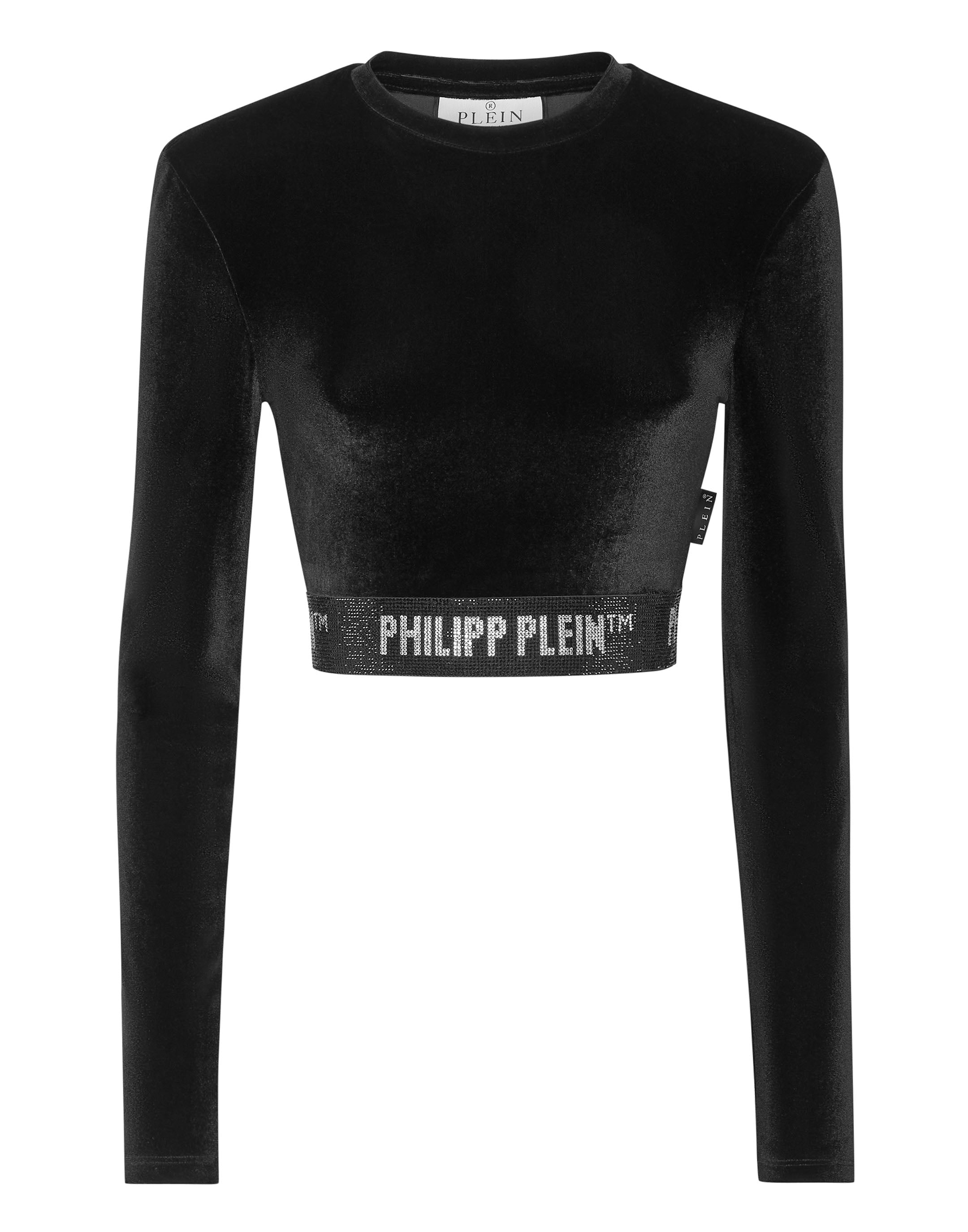 

Укороченный топ с длинными рукавами и подкладкой на плечах, кристалл PHILIPP PLEIN, черный