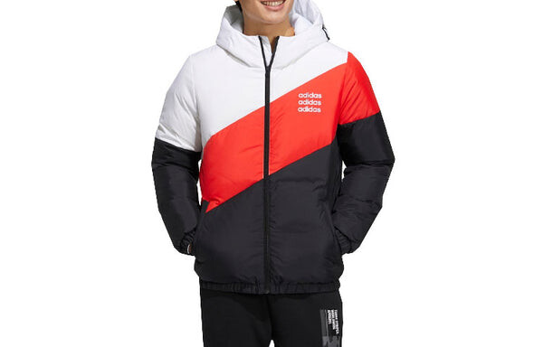 Пуховик adidas neo Contrast Color Stitching Sports Stay Warm White hooded down Jacket Colorblock, белый — фото 3