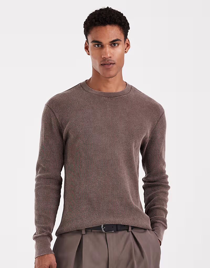 

Термотоп с круглым вырезом и длинными рукавами коричневого цвета Hollister, Коричневый, Термотоп с круглым вырезом и длинными рукавами коричневого цвета Hollister