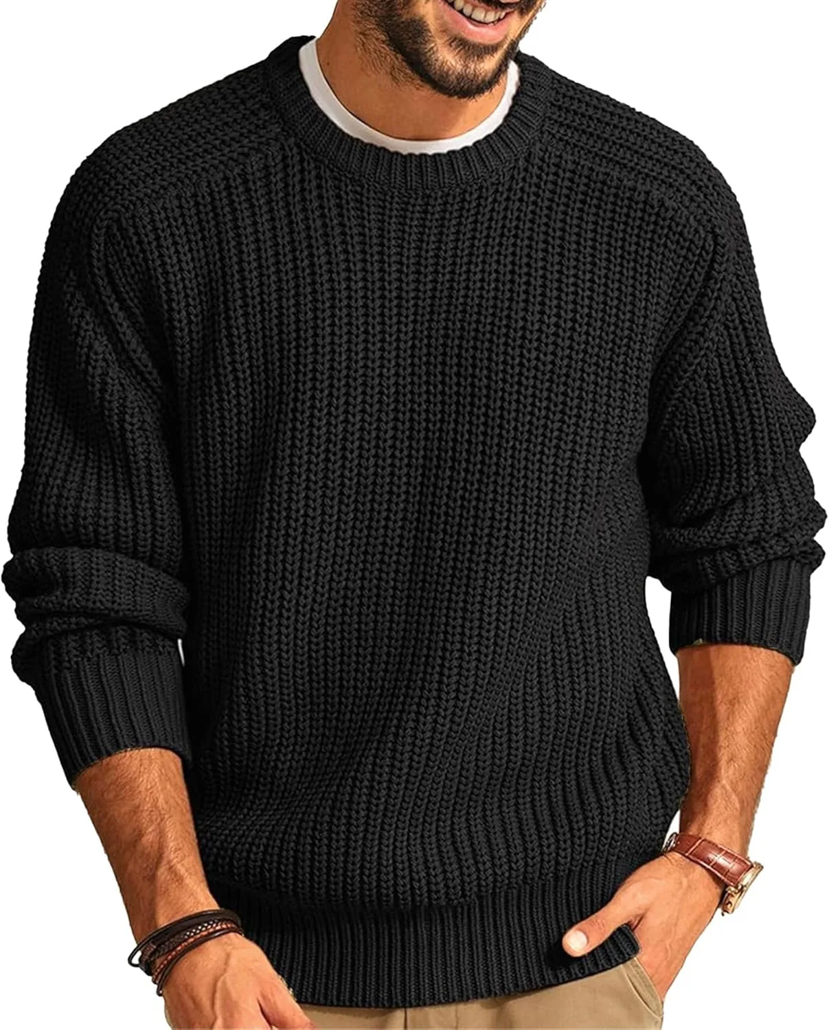 

Мужской свитер с вафельной вязкой и рукавом реглан JEShifangjiusu