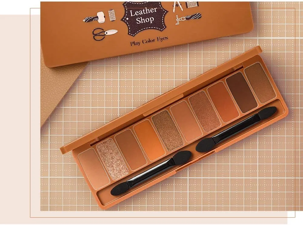 Палетка теней для век Etude Leather Shop, 10 цветов, коричневая гамма — фото 3