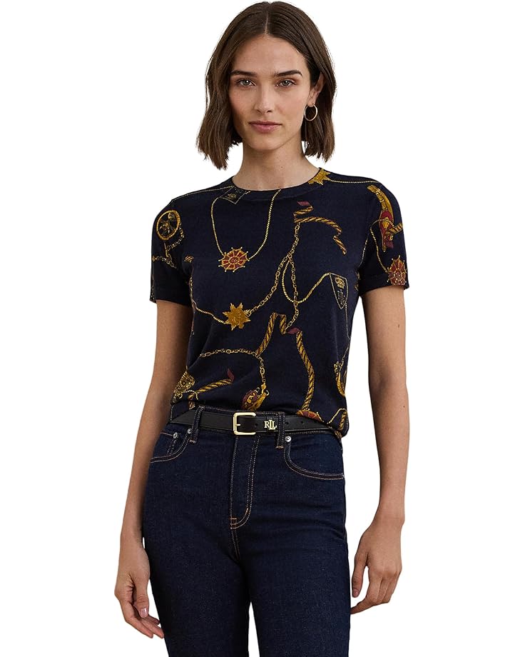 

Свитер Lauren Ralph Lauren Petite Print Cotton-Blend Short-Sleeve Sweater, цвет Navy Multi