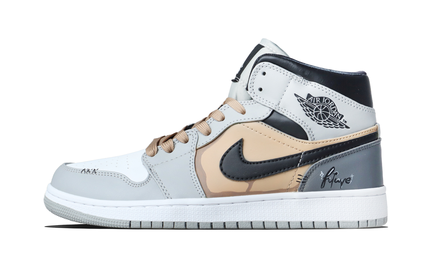 Jordan Кроссовки Air 1 Brown Gray Maze Abrasion Resistant Mid top Vintage Basketball Unisex