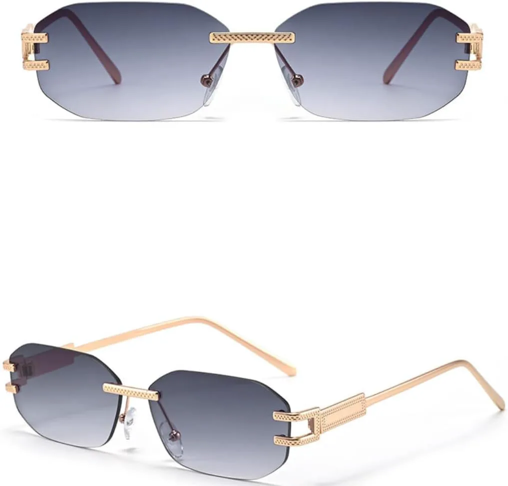 

Роскошные многоугольные солнцезащитные очки без оправы, модные, маленькие, женские, с оправой для линз, без оправы, защита от УФ-излучения UV400 TKKTLLT, C1gold Gray