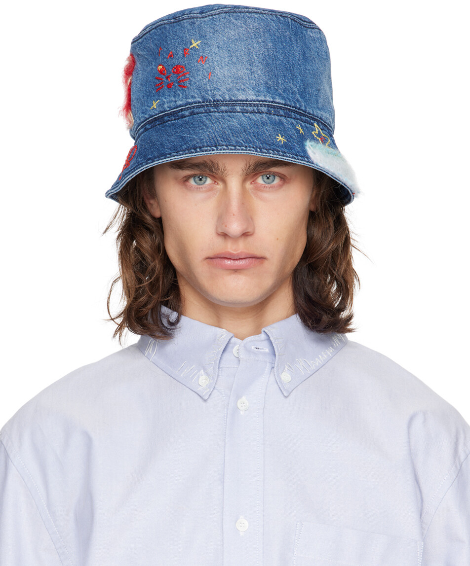 

Синяя панама из органического денима Stonewashed Marni, Iris blue