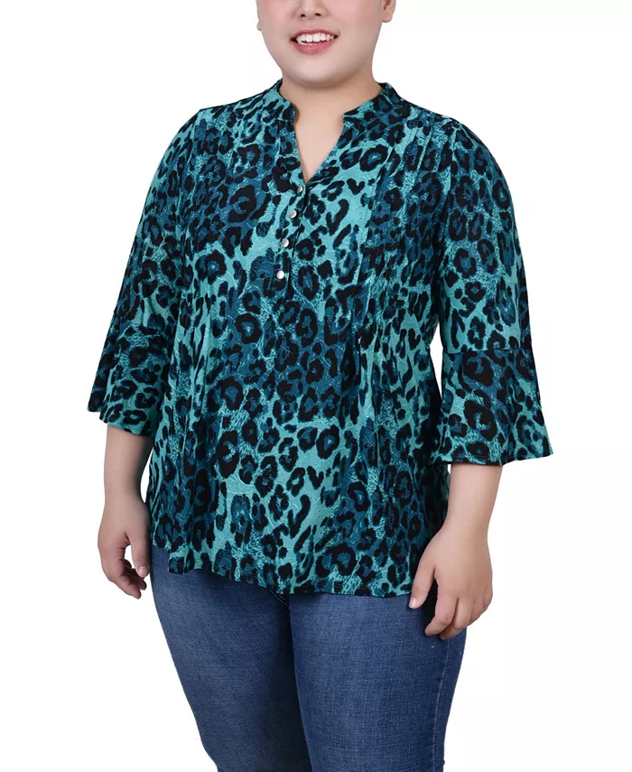 

Блузка с плиссировкой спереди и V-образным вырезом Plus Size NY Collection, мультиколор
