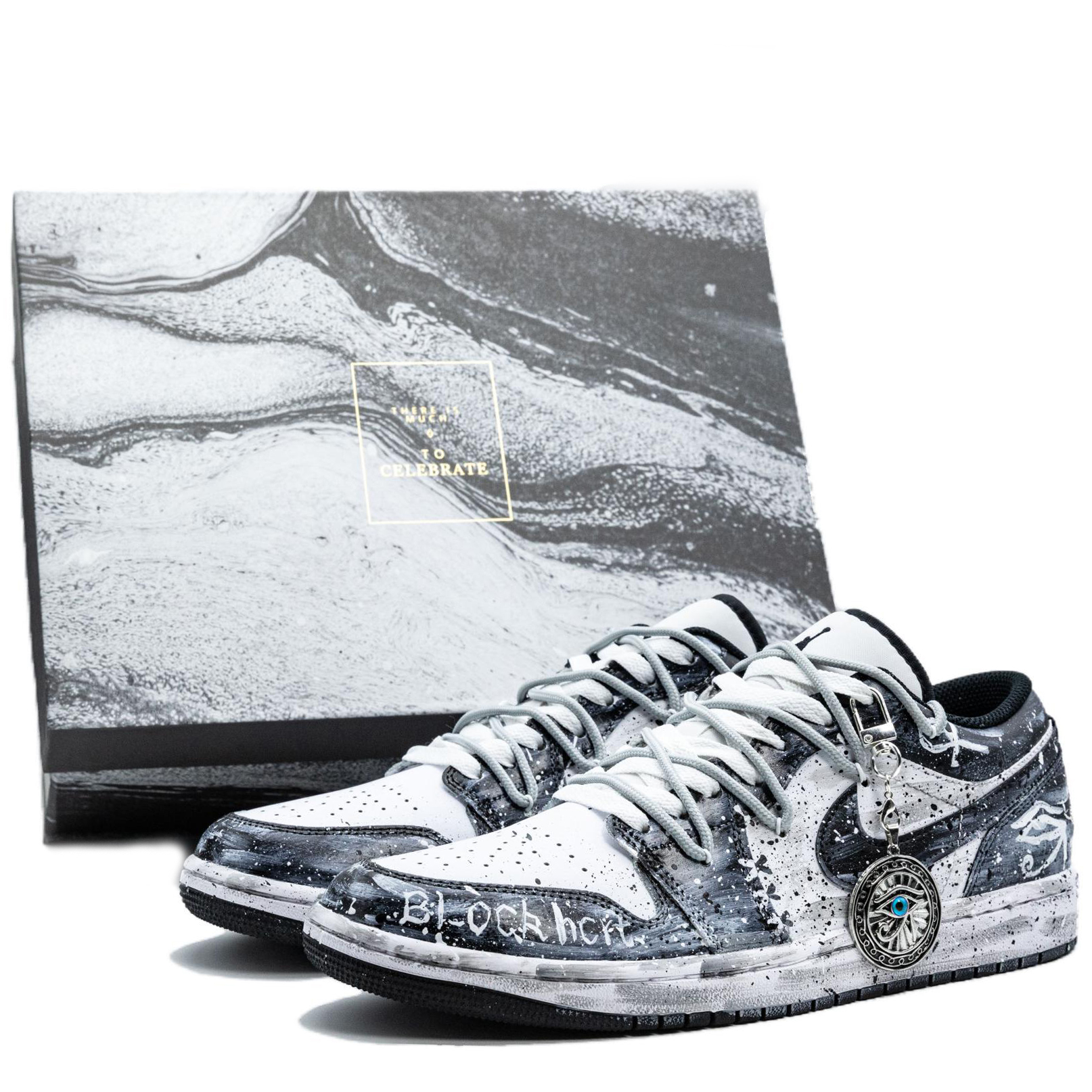 

Баскетбольные кроссовки Air 1 Low Snowfield Spirit Eye Box в комплекте, низкие, детские, подростковые Jordan, белый/черный