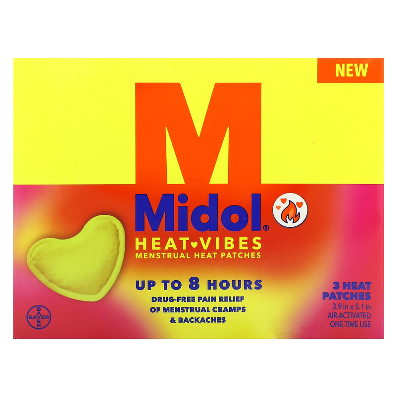 

Midol, Heat Vibes, менструальные теплые пластыри, 3 тепловых пластыря