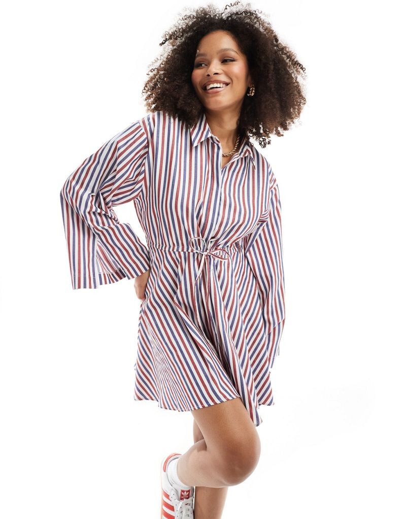 

Платье-рубашка мини со сборками на поясе ASOS DESIGN в разноцветные полоски