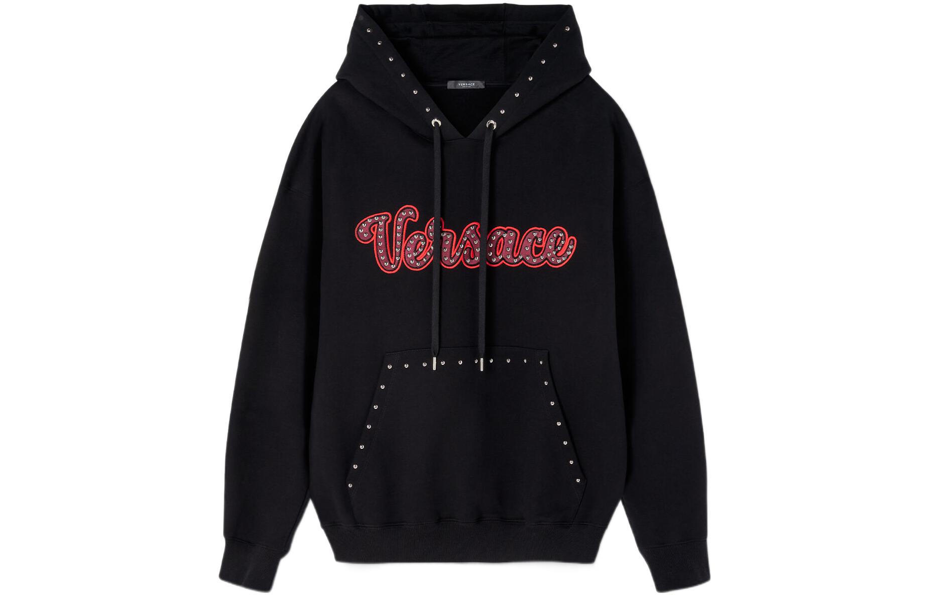

Толстовка с капюшоном и завязками, декорированная заклепками VERSACE, черный
