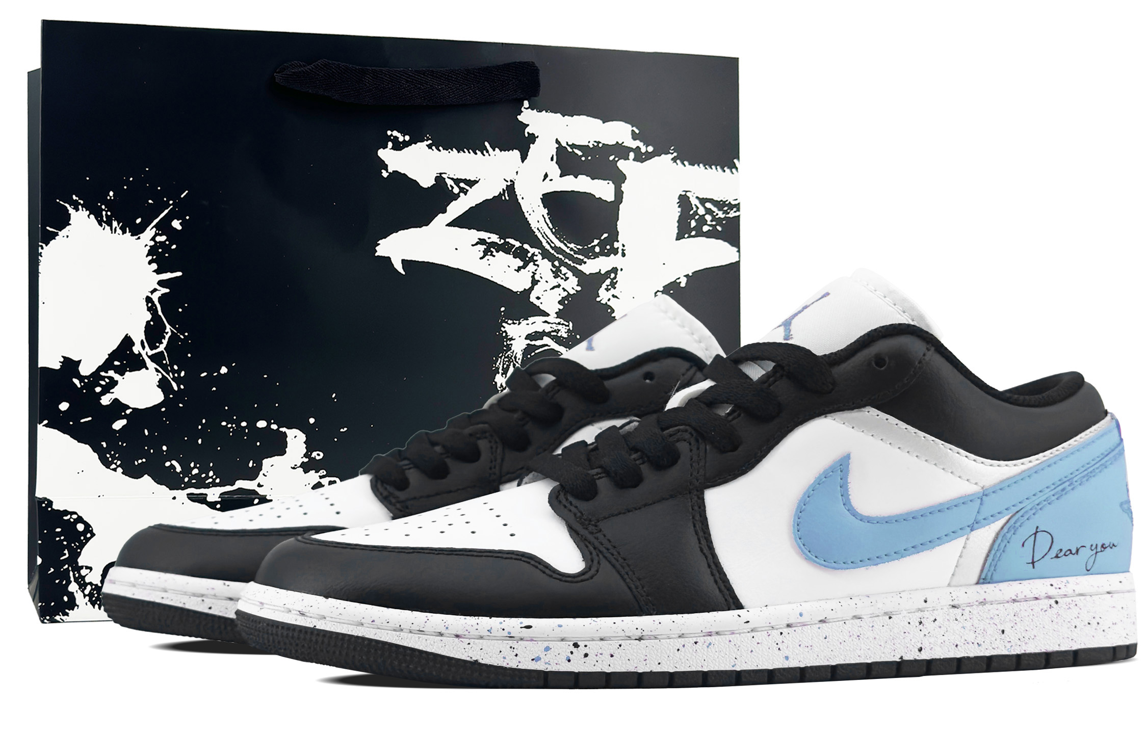 

Кроссовки Air Jordan 1 Vintage Basketball Shoes Men Low-top Black/North Carolina Blue/Silver, цвет Carolina Blue