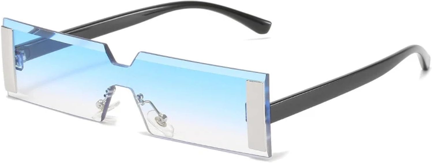 

Модные прямоугольные металлические солнцезащитные очки для женщин и мужчин, винтажные цельные очки, летние дорожные очки с защитой от УФ-излучения UV400 TKKTLLT, Black Light Blue