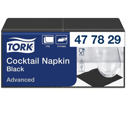 

477829 Салфетки коктейльные Advanced 2 слоя черные 200 листов Tork