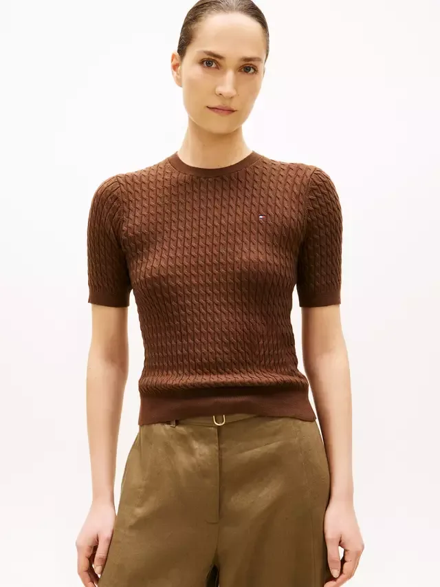 Вязаный джемпер с коротким рукавом и косами Tommy Hilfiger, Legacy Brown