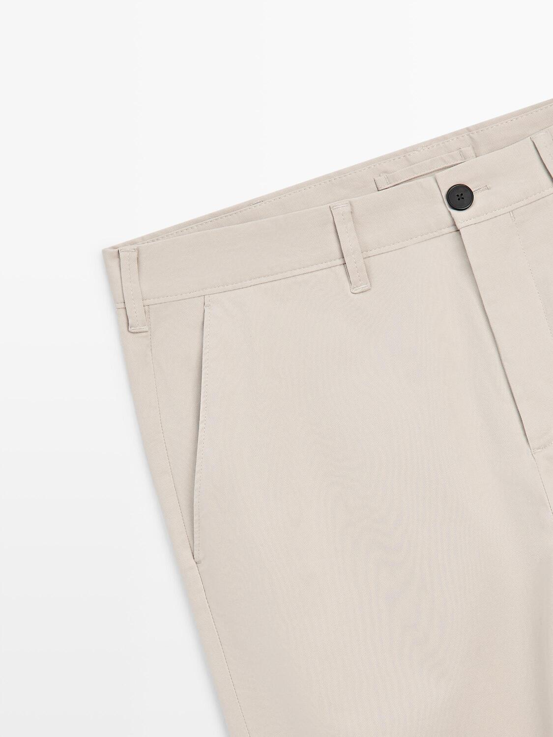Брюки slim fit из хлопковой смеси Massimo Dutti, beige — фото 4