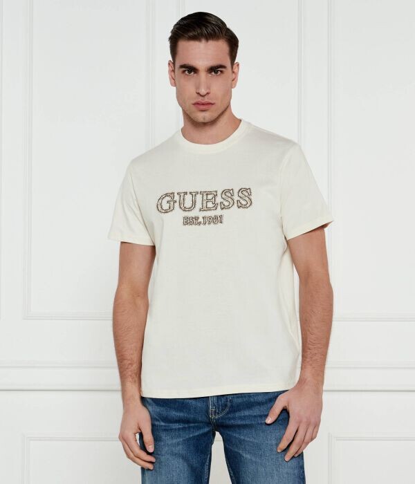 

Футболка мужская Guess Jeans с надписью с узором, экрю