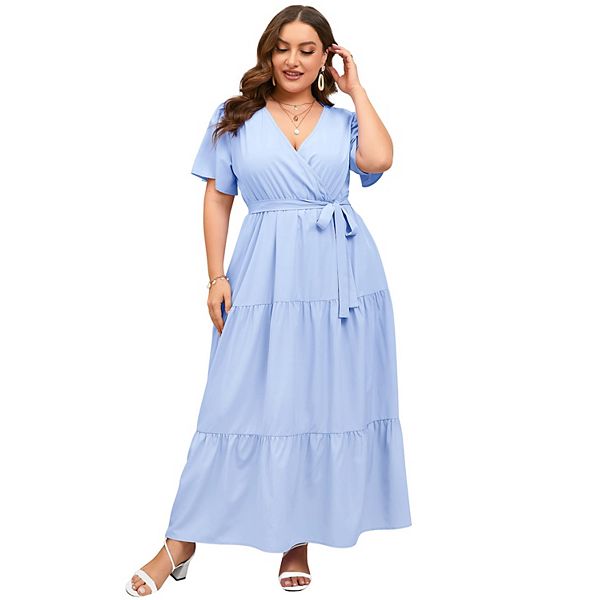 

Женское платье макси с рюшами и V-образным вырезом Elitechoice, Light Blue