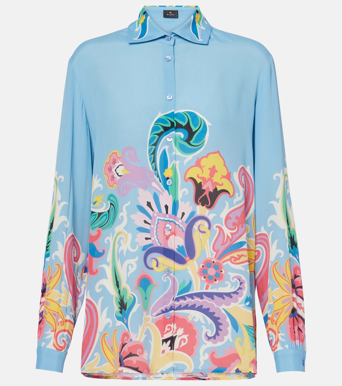 

Атласная рубашка с принтом Etro, Print On Blue Base