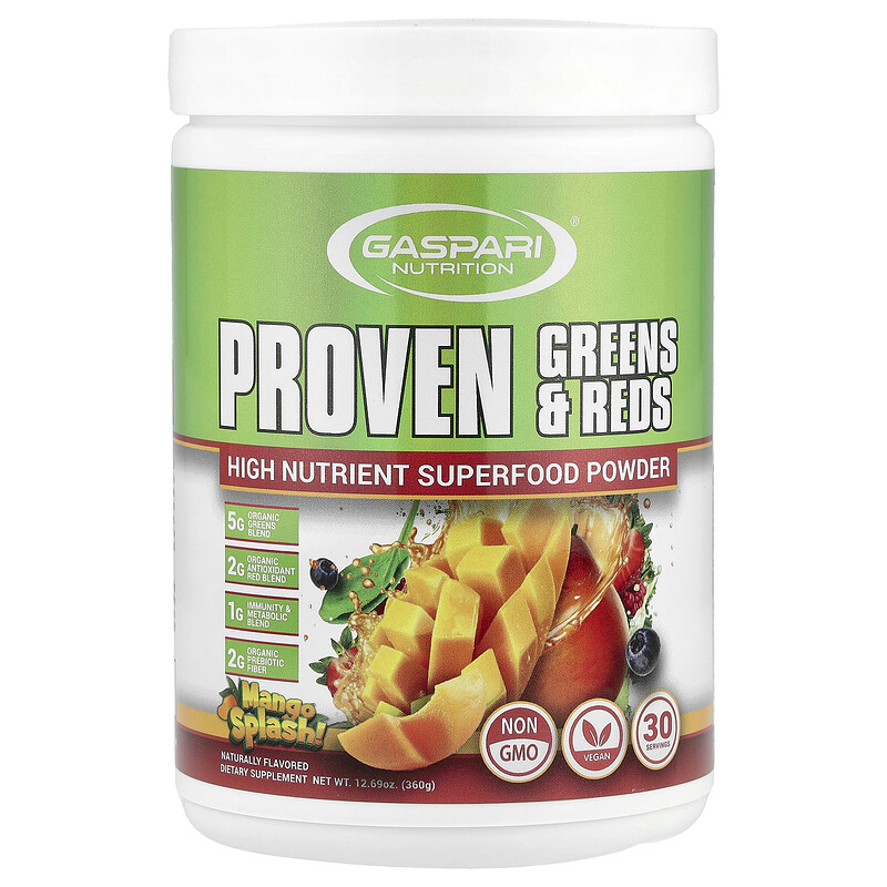 

Gaspari Nutrition, Proven Greens & Reds, со вкусом манго, 360 г (12,69 унции)