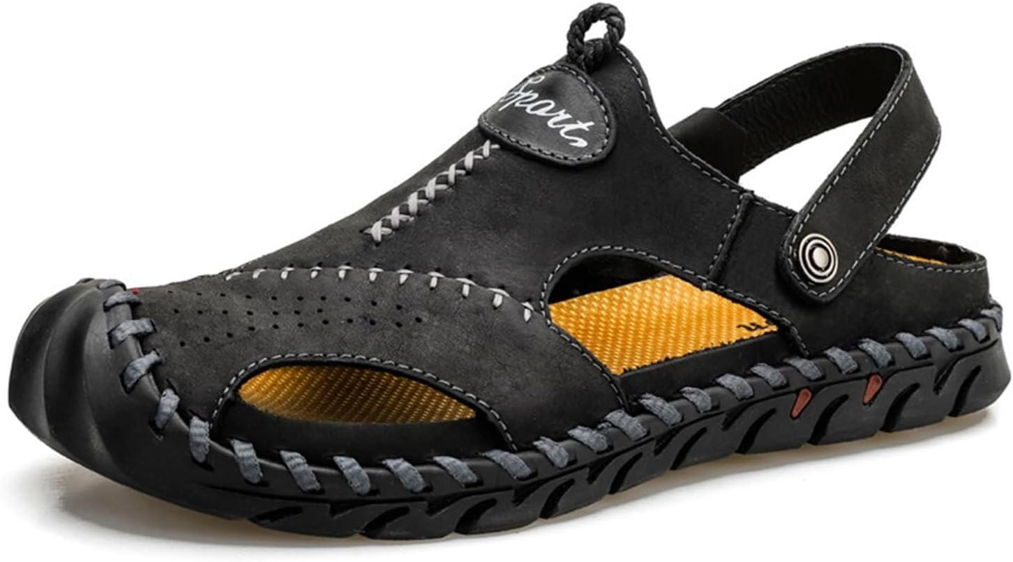 

Мужские кожаные сандалии DMGYCK с закрытым носком, летние, для улицы и пляжа, черный