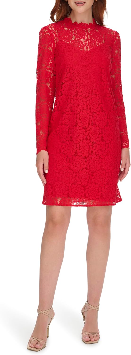 

Женское платье Tommy Hilfiger с длинными рукавами, сборками на шее и застежкой на пуговицы, Deep Scarlet