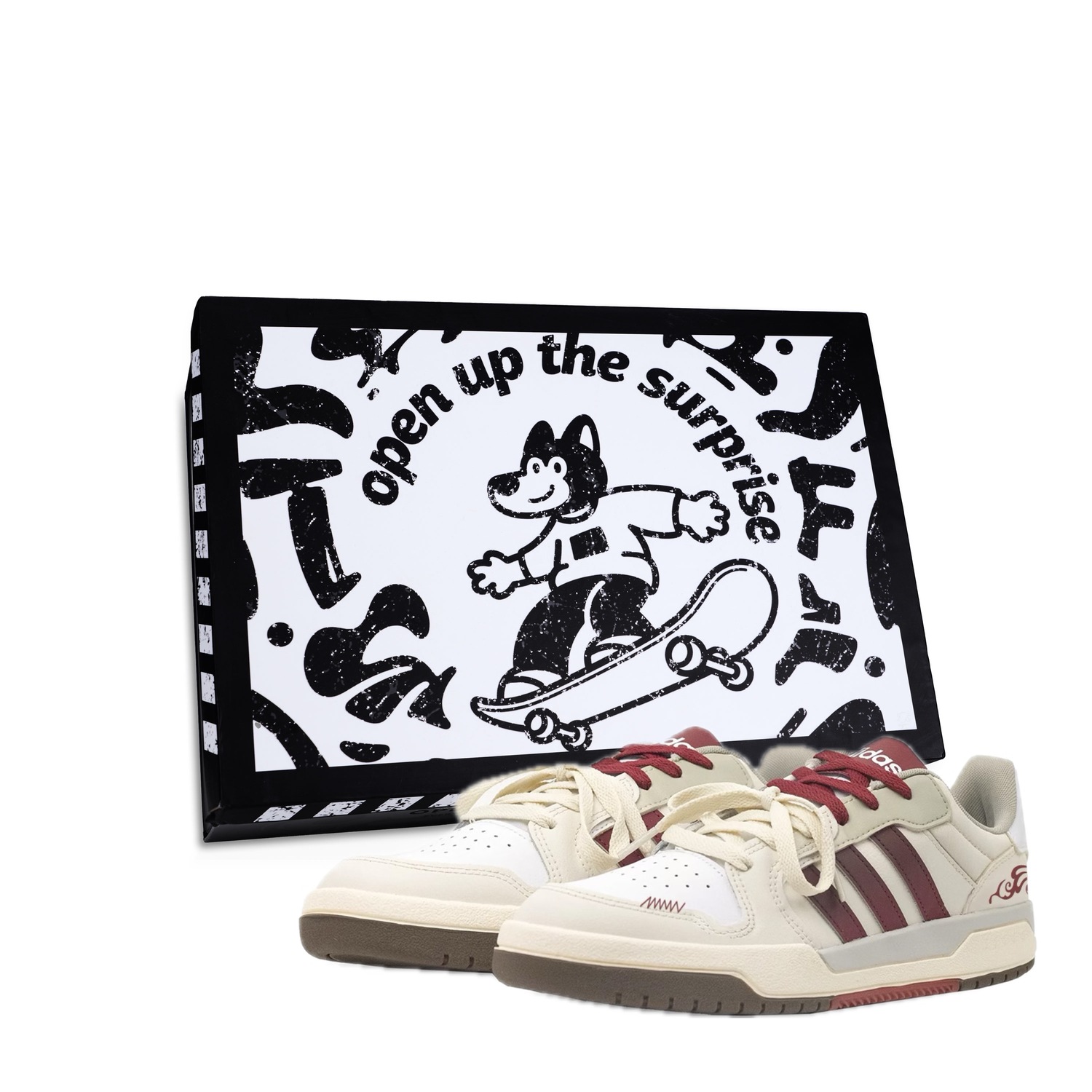 

Entrap Evening Glow Box устойчивые к истиранию, легкие и дышащие низкие кроссовки для скейтбординга Unisex Adidas Neo, экрю бордовый