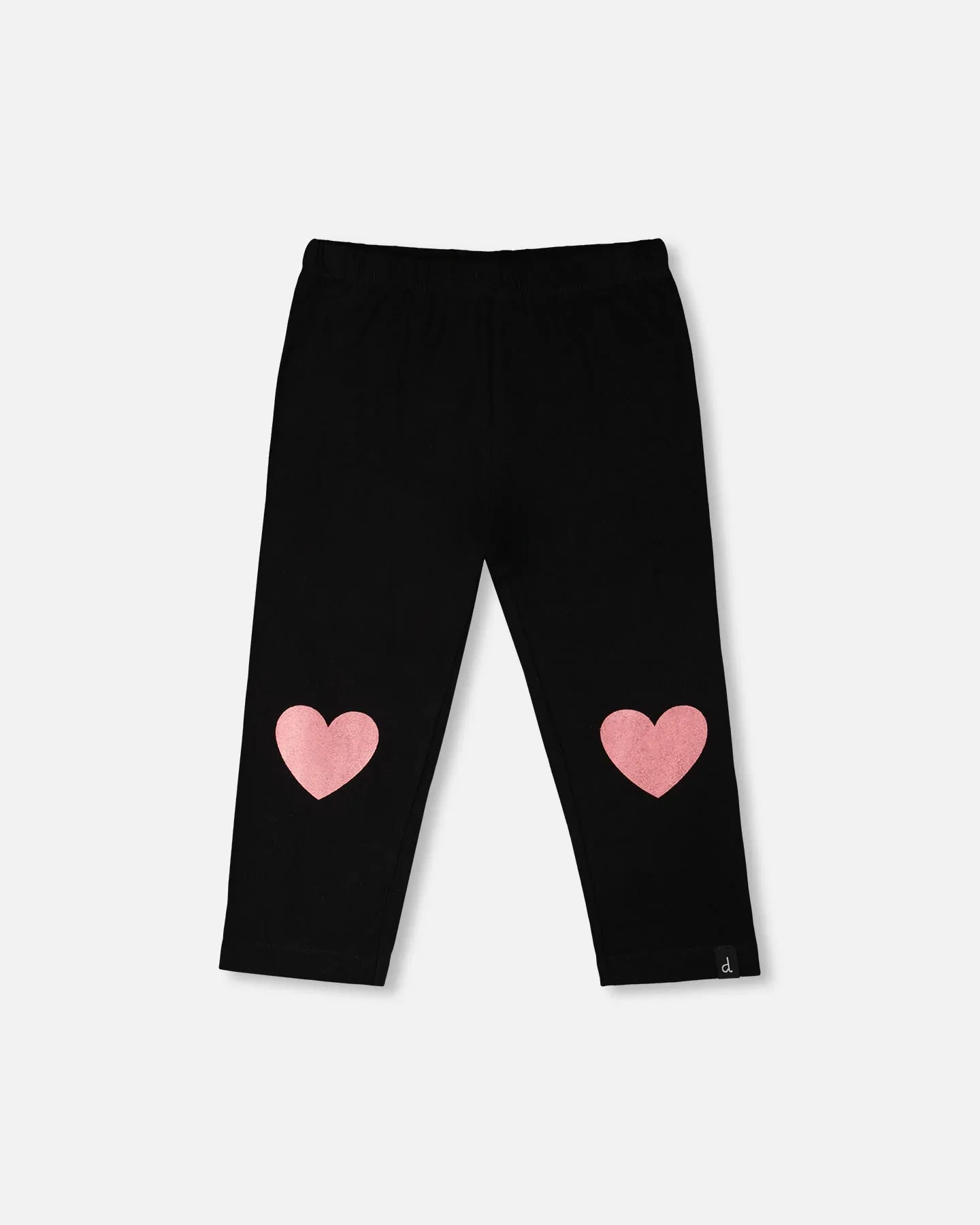 Брюки-капри Organic Cotton Jersey черные с фольгированным принтом в виде сердечек на коленях Deux Par Deux