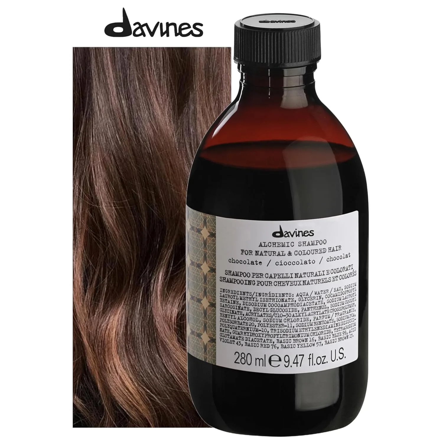Шампунь Davines Alchemic Chocolate, усиливающий цвет волос, для темно-коричневых и черных волос - усиливает натуральные или косметические оттенки брюнеток благодаря прямым пигментам, 273 мл., brown — фото 2