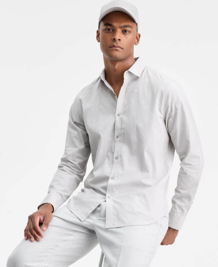 

Мужская рубашка с длинными рукавами и микро-шевронным узором, эксклюзивно для Macy's Alfani, Gray Fog